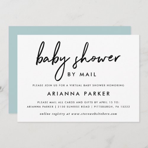 Modern Minimal Baby Shower by Mail  Blue Invitation