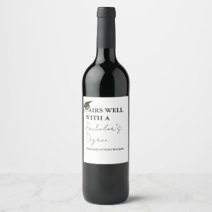 Modern Minimal Bachelor's Degree Graduation Gift Wine Label
