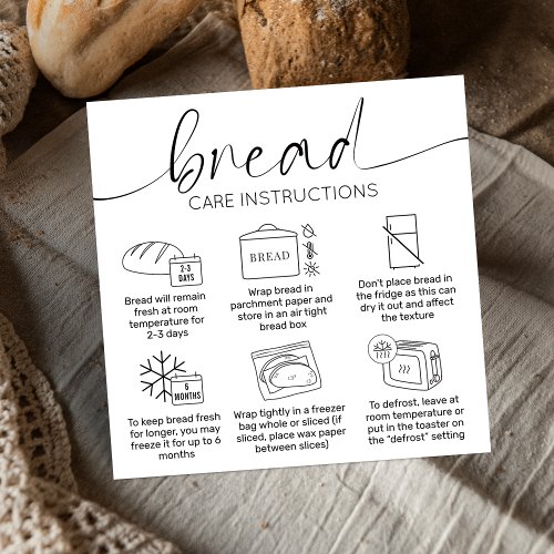 Modern Minimal Bakery Bread Loaf Care Instructions Square Business Card