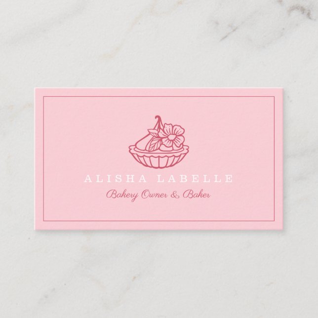 Modern & Minimal Bakery Floral Tart Logo Pink Business Card (Front)