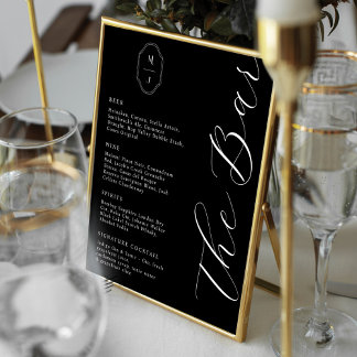 Modern & Minimal Bar Menu Script Monogram Black Poster