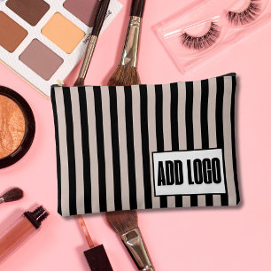 Modern Minimal Beige Black Stripes Business Logo Accessory Pouch