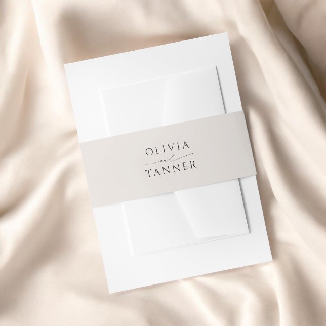 Modern Minimal Beige Bride and Groom Names Invitation Belly Band (Creator Uploaded)