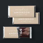 Modern Minimal Beige Personalized Mr and Mrs Hershey Bar Favors<br><div class="desc">Custom wedding Hershey's Miniatures candy favors displays a a modern and minimal "Mr and Mrs" script monogram design that can be personalized with your married last name in all caps sans serif text. Chic design features simple wedding date text and a thank you message appears on the back. The classic...</div>