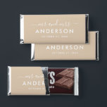 Modern Minimal Beige Personalized Mr and Mrs Hershey Bar Favors<br><div class="desc">Custom wedding Hershey's Miniatures candy favors displays a a modern and minimal "Mr and Mrs" script monogram design that can be personalized with your married last name in all caps sans serif text. Chic design features simple wedding date text and a thank you message appears on the back. The classic...</div>