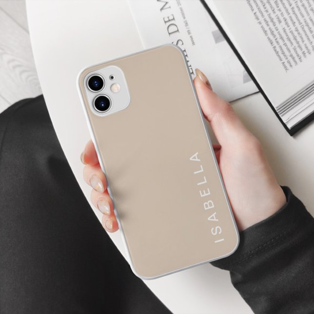 Modern Minimal Beige Personalized Name Case-Mate iPhone Case (Creator Uploaded)