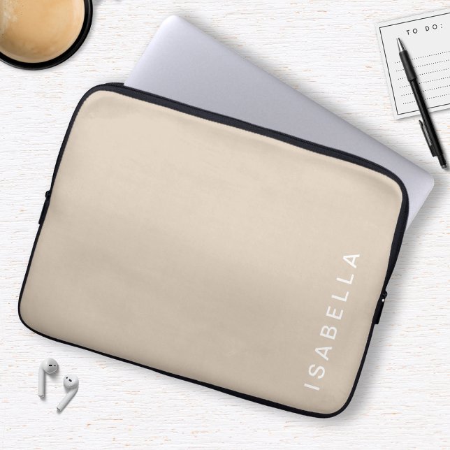 Modern Minimal Beige Personalized Name Laptop Sleeve (Creator Uploaded)
