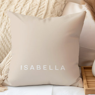 Modern Minimal Beige Personalized Name Throw Pillow