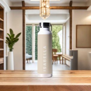 Modern Minimal Beige Personalized Name Water Bottle