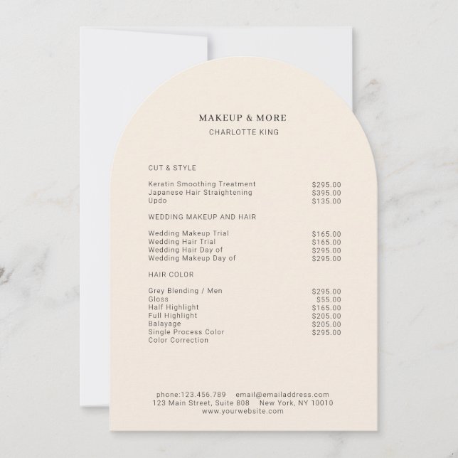 Modern, Minimal, Beige, Salon Price List Card (Front)