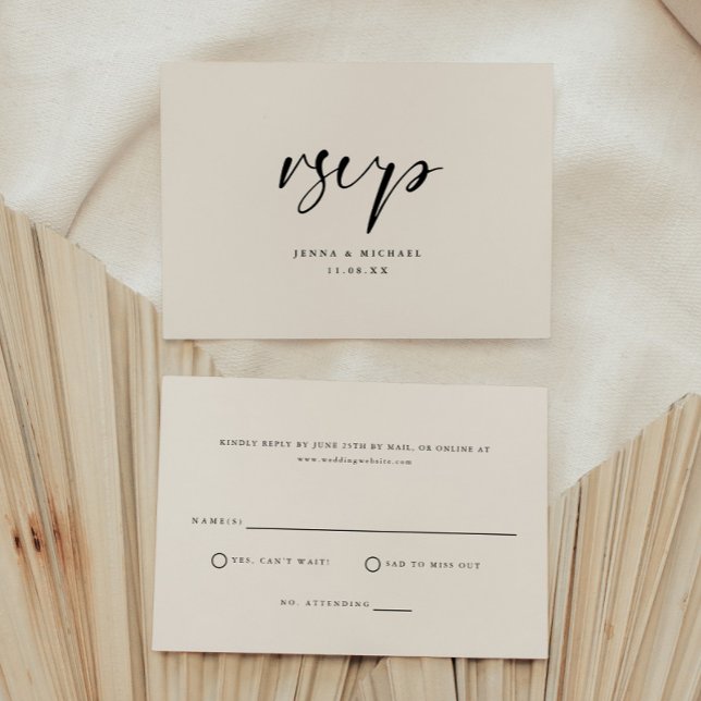 Modern Minimal Beige Script Wedding RSVP Card (Creator Uploaded)