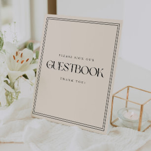 Modern Minimal Beige "Sign Our Guestbook" Wedding Pedestal Sign