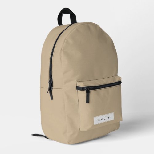 Modern Minimal Beige Solid Color Custom Name Printed Backpack