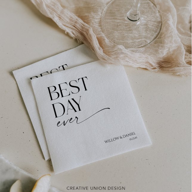 Modern Minimal Best Day Ever Wedding Napkins (Creator Uploaded)