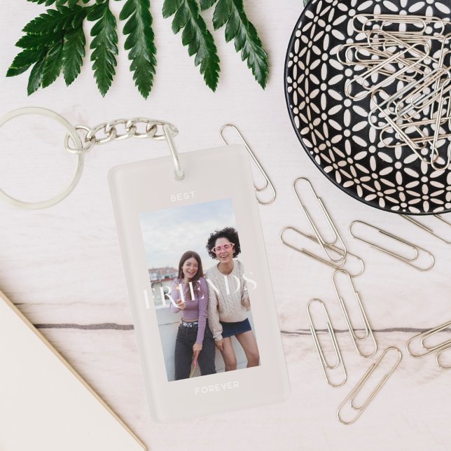 Modern Minimal | Best Friends Forever Cute Photo Keychain (Creator Uploaded)