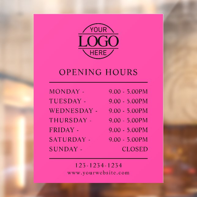 Modern Minimal Bight Pink Business Opening Hours Window Cling (Sheet 2)