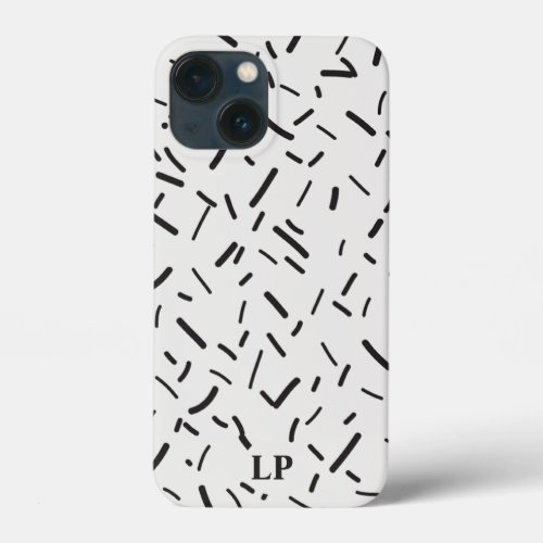 Modern Minimal Black And Cream Dash Lines iPhone 13 Mini Case