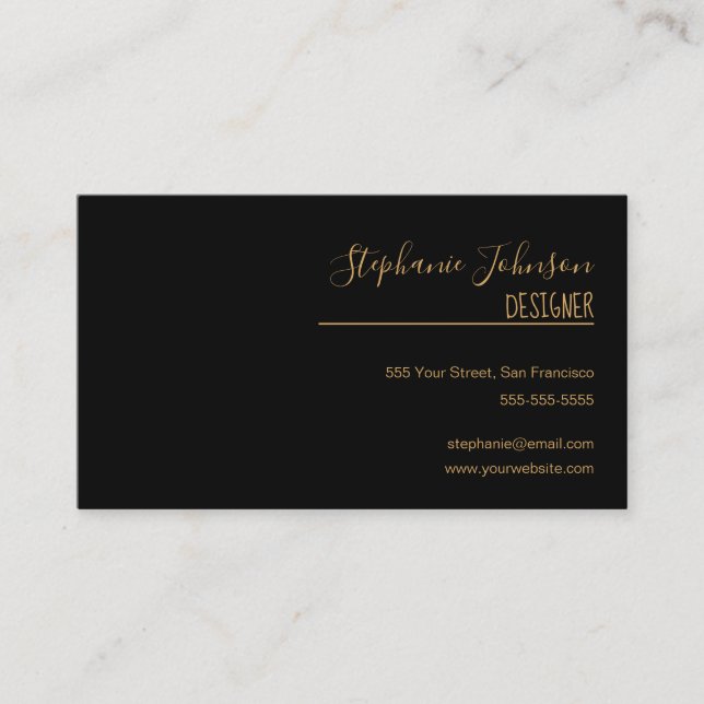 Modern Minimal Black and Gold Calligraphy   Business Card (Front)