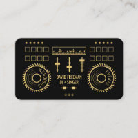 Modern minimal black and gold dj music turntable business card