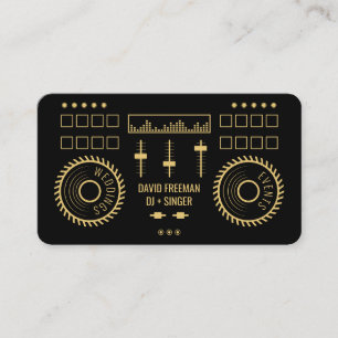 Modern minimal black and gold dj music turntable business card