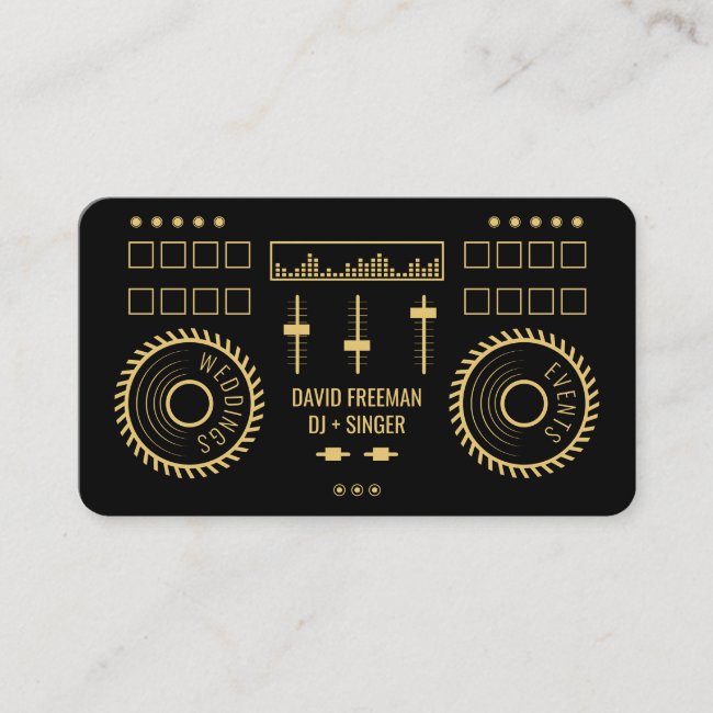 Modern minimal black and gold dj music turntable business card