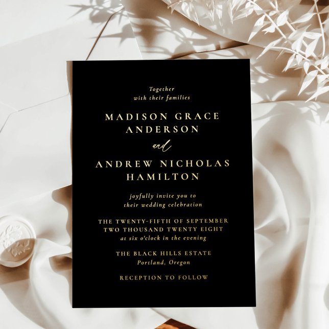 Modern Minimal Black and Gold Wedding Foil Invitation (Creator Uploaded)