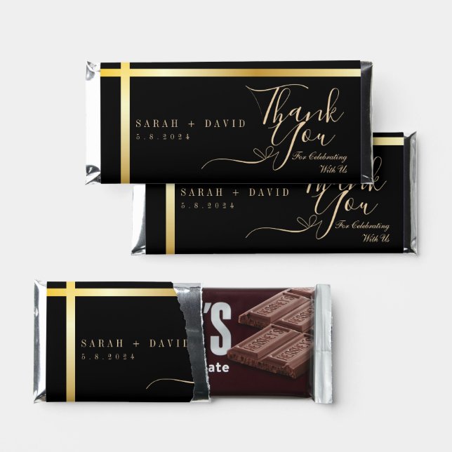 Modern Minimal Black and Gold Wedding  Hershey Bar Favors (Front)
