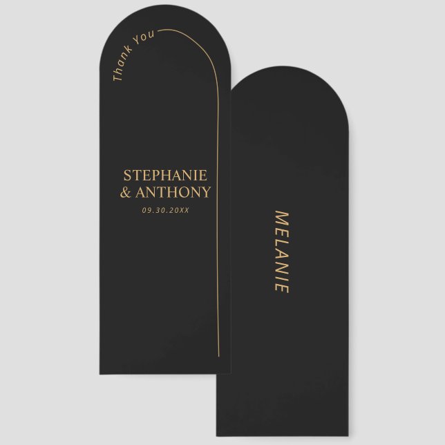 Modern Minimal Black and Gold with Arch Wedding    Bookmarks (Front & Back)
