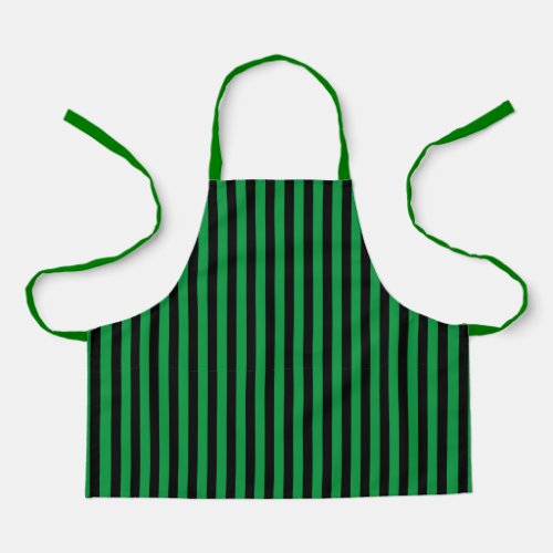 Modern Minimal Black and Green Vertical Stripes Apron