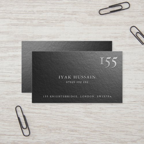 Modern Minimal Black and Silver Foil Embossed Logo Business Card