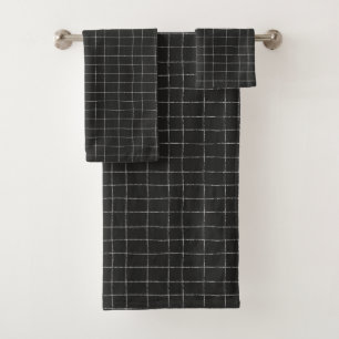 Modern Minimal Black and White Checkered Pattern Bath Towel Set