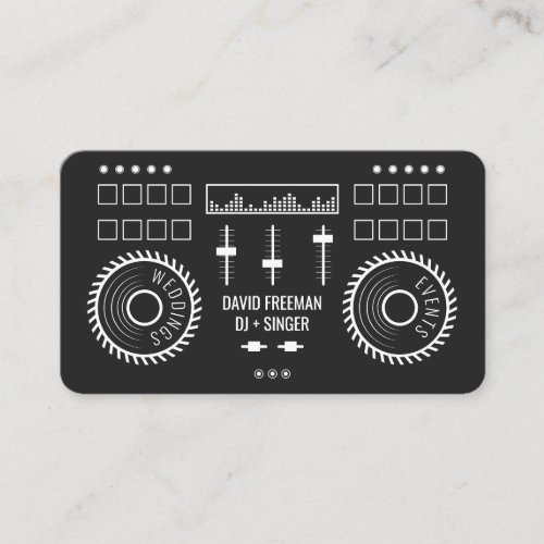 Modern minimal black and white dj music turntable business card