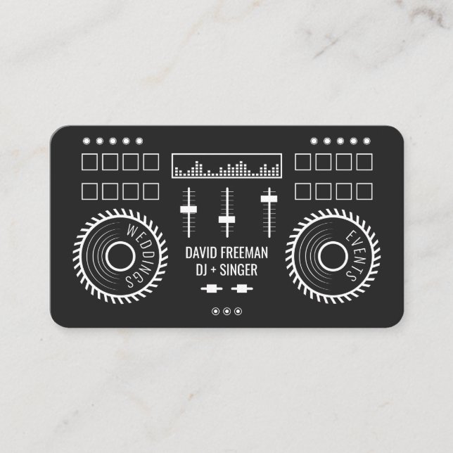 Modern minimal black and white dj music turntable business card (Front)