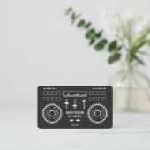 Modern minimal black and white dj music turntable business card (Standing Front)