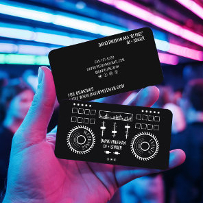 Modern minimal black and white dj music turntable business card