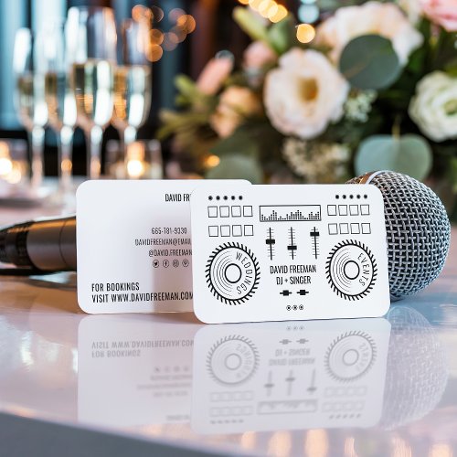 Modern minimal black and white dj music turntable business card