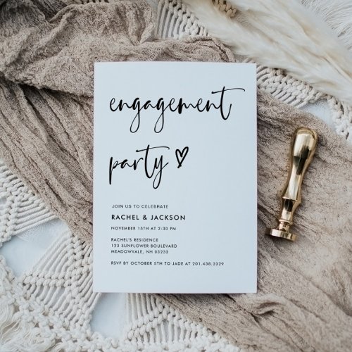 Modern Minimal Black And White Engagement Party  Invitation