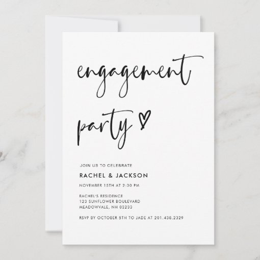 Modern Minimal Black And White Engagement Party Invitation 