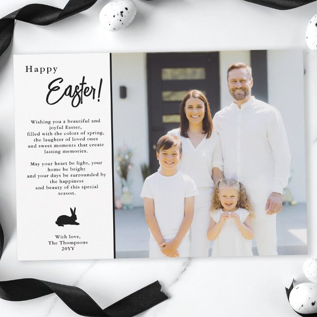 Modern Minimal Black And White Family Photo Easter Card (Creator Uploaded)