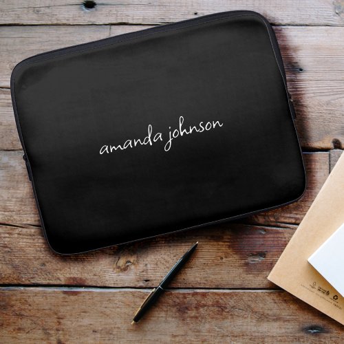 Modern Minimal Black and White Full Name Monogram Laptop Sleeve