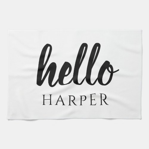 Modern Minimal Black And White Hello And You Name Kitchen Towel