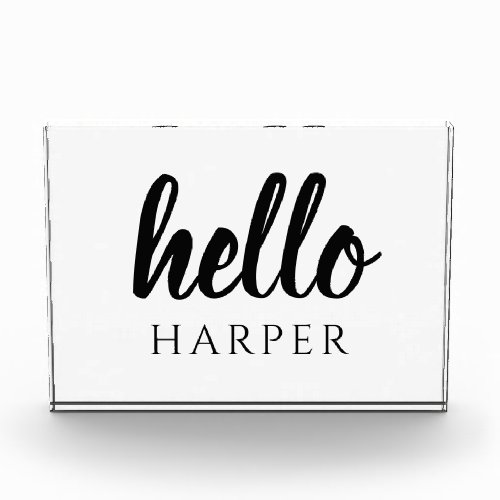 Modern Minimal Black And White Hello And You Name Photo Block