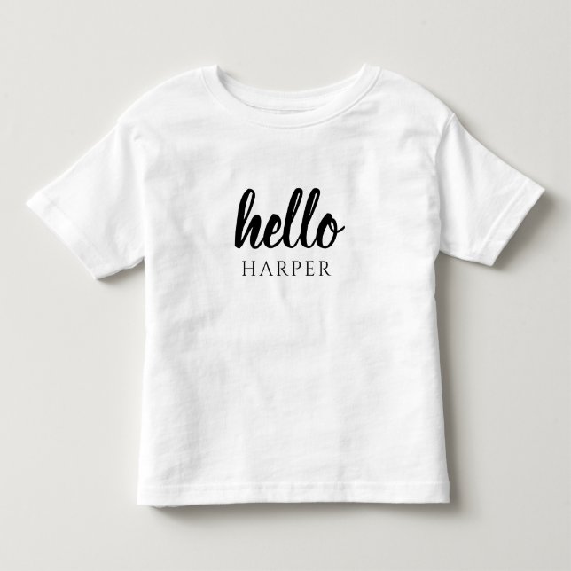 Modern Minimal Black And White Hello And You Name Toddler T-shirt (Front)
