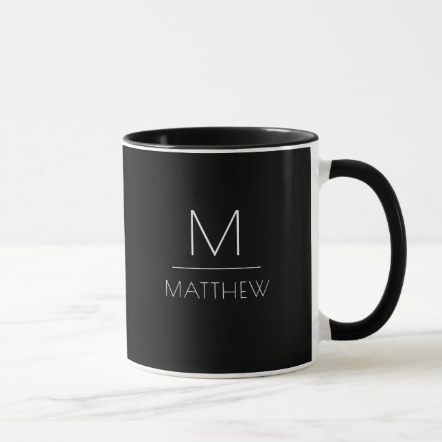 Modern Minimal Black And White Personalized Mug (Right)