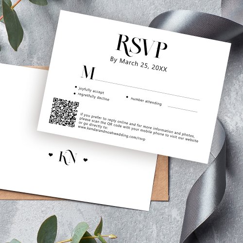 Modern minimal black and white QR code wedding RSVP Card