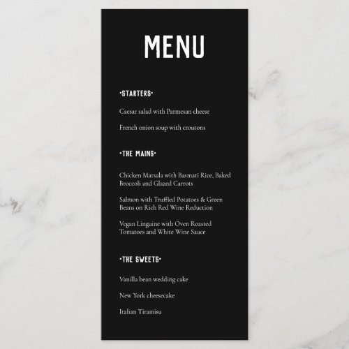 Modern Minimal Black and White Typography Wedding Menu