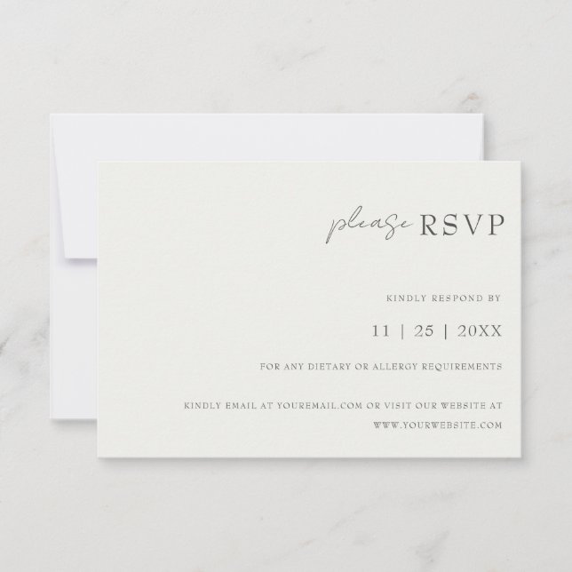Modern Minimal Black And White Typography Wedding RSVP Card (Front)