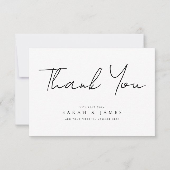 Modern Minimal Black and White Wedding Thank You (Front)