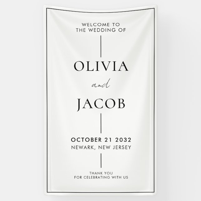 Modern Minimal Black and White Wedding Welcome Banner (Vertical)