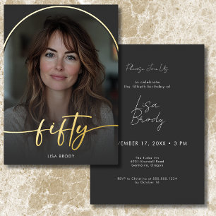 Modern Minimal Black Arch Fiftieth Birthday Foil Invitation